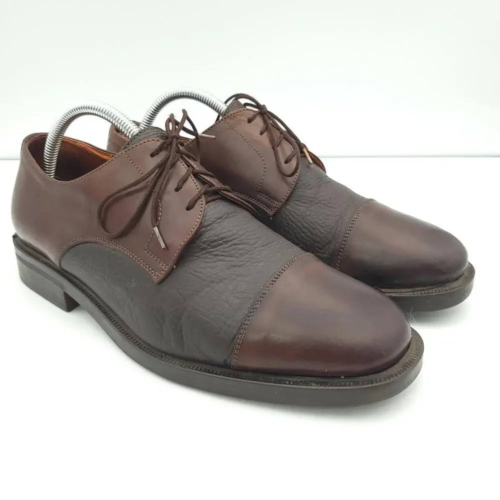 Brass Boot Oxford Shoes Mens 8 Brown Leather Cap Toe Dress Shoes‎ Made in Italy